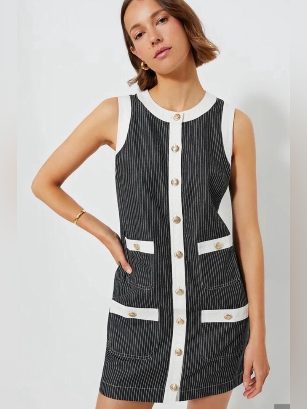 Pomander Place Violeta Sleeveless Mini Dress-Black Pinstripe-Women’s XS-Prep-NEW